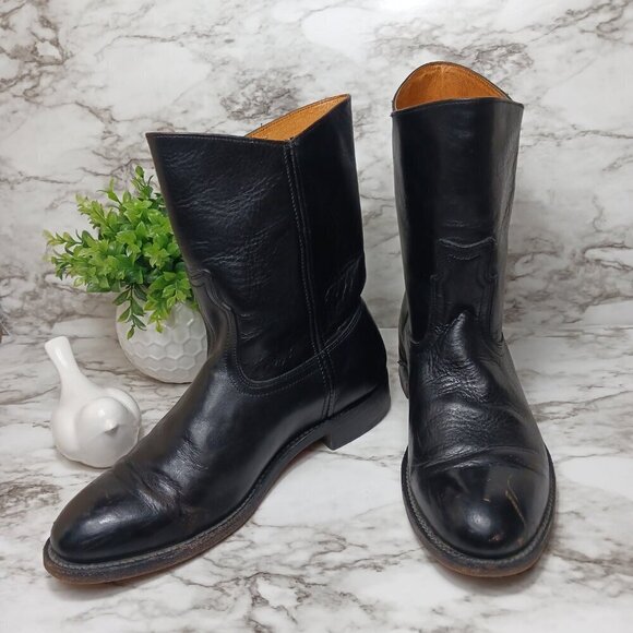 Frye Other - FRYE leather black roper boots men's size 8D almond toe pull on mid calf